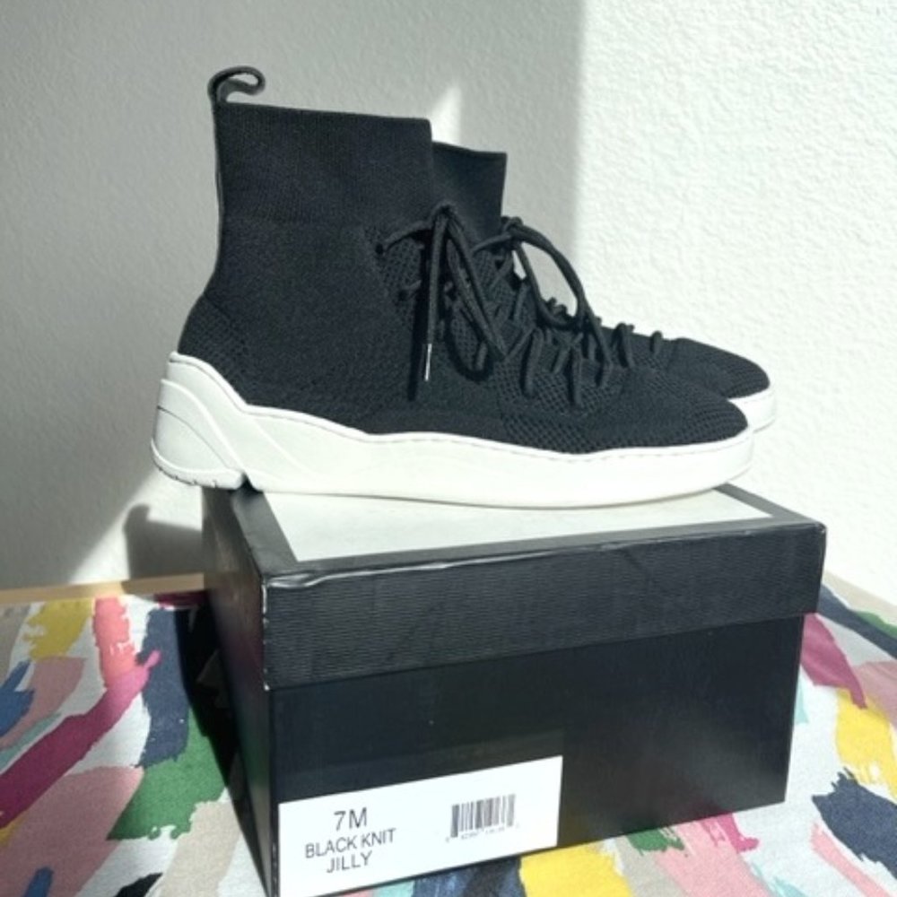 J/SLIDES Jilly Sneaker in Black Knit Fabric